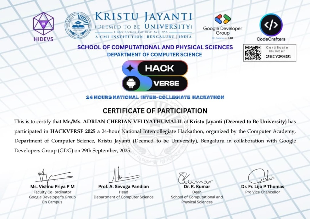 Hackverse 2025 Certificate of Participation