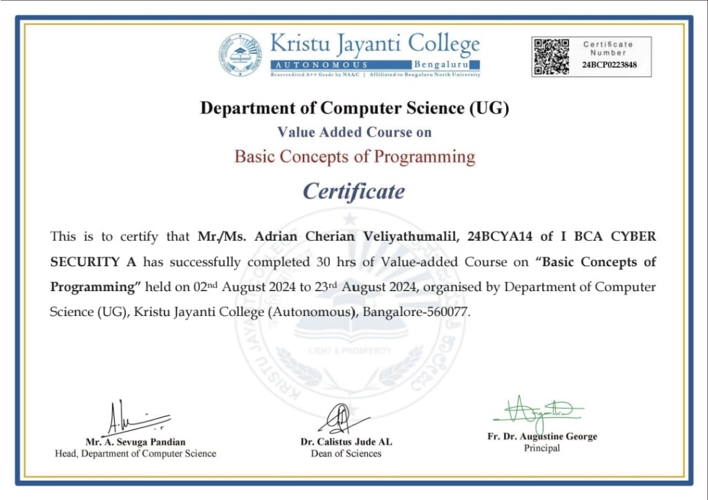 Basic Concepts of Programming Value Added Course